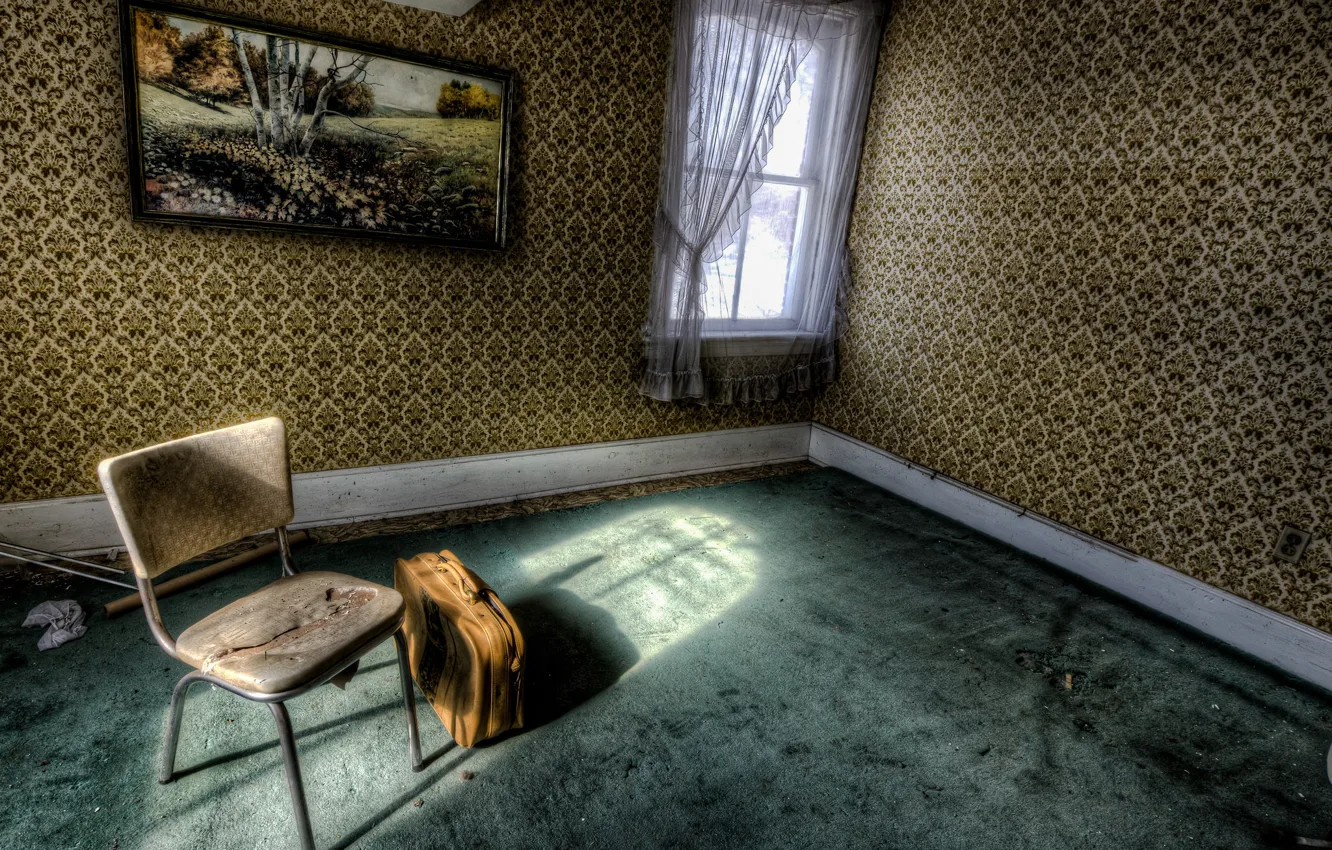 Photo wallpaper window, chair, suitcase
