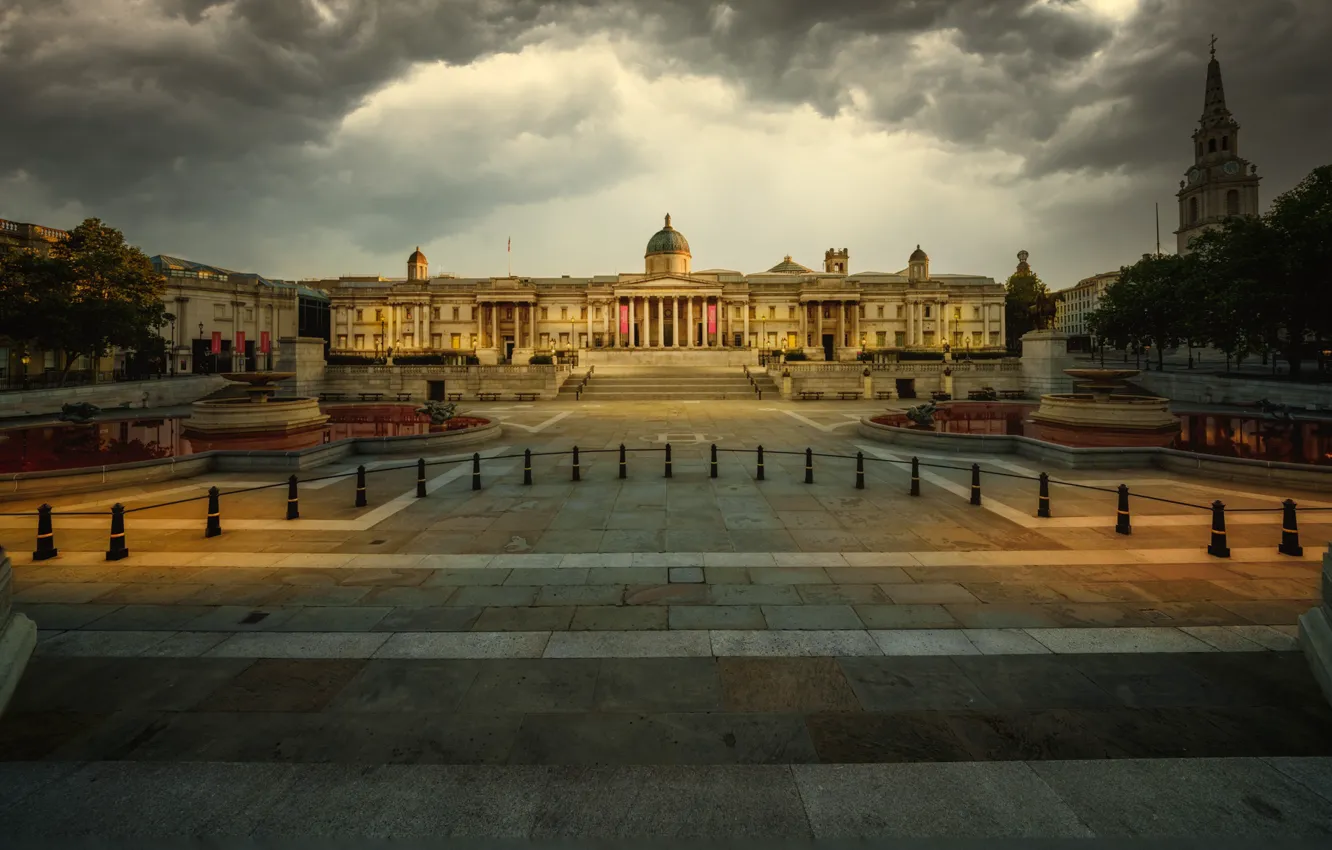 Photo wallpaper clouds, the city, England, London, building, UK, fountain, Museum