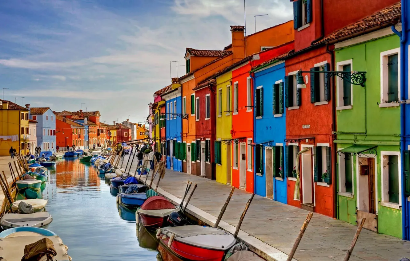 Photo wallpaper paint, home, boats, Italy, Venice, channel, Burano island