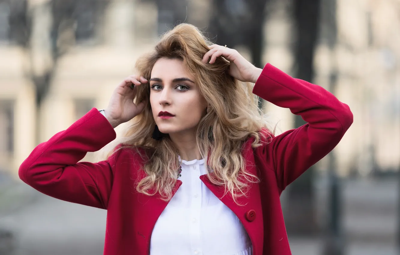 Photo wallpaper look, face, background, hair, coat, siren