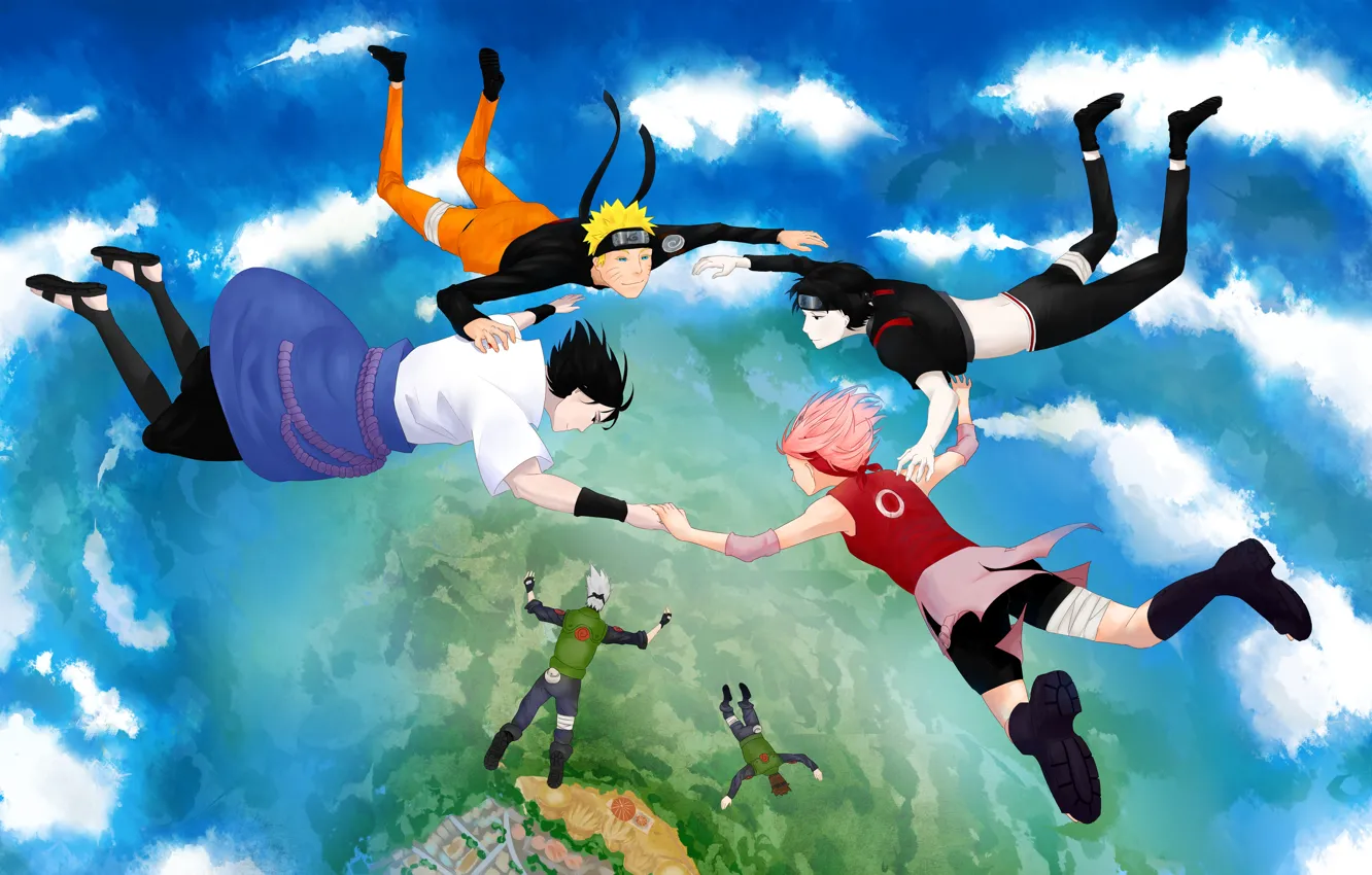 Photo wallpaper the sky, clouds, flight, anime, art, naruto, naruto, Uchiha Sasuke