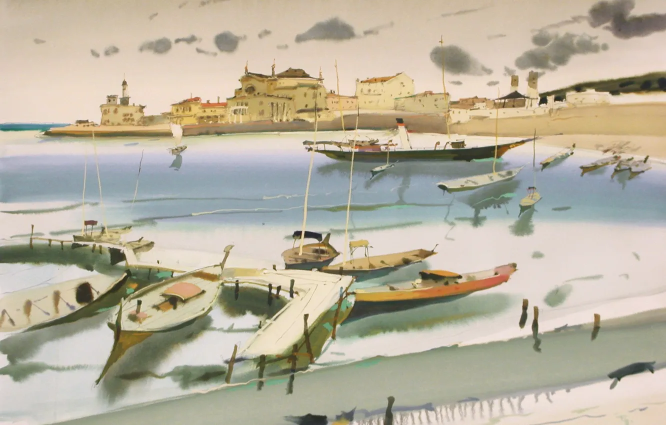 Photo wallpaper boats, port city, 2025, ARUSHA VOZMUS