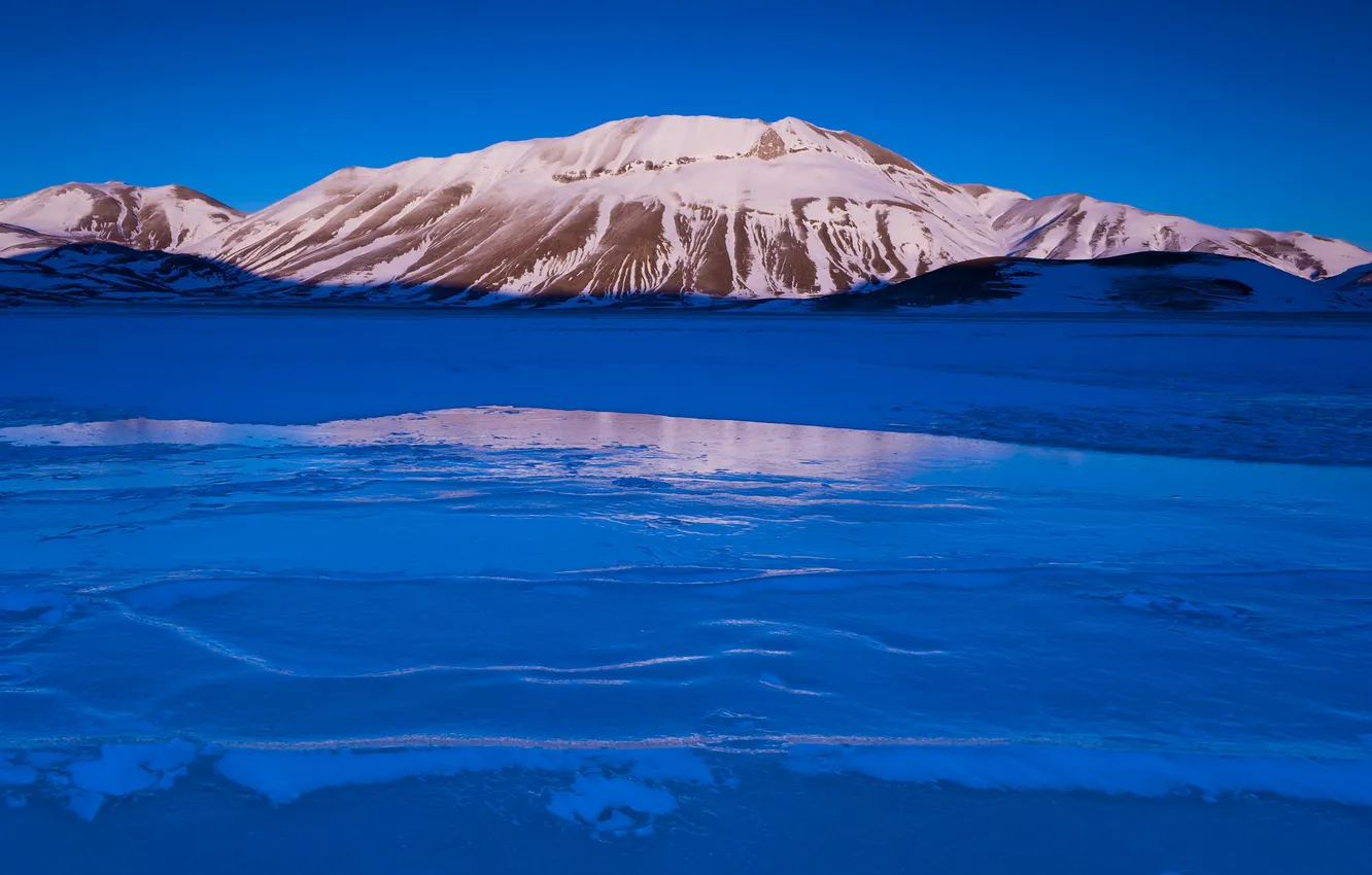 Photo wallpaper ice, the sky, snow, mountains, lake