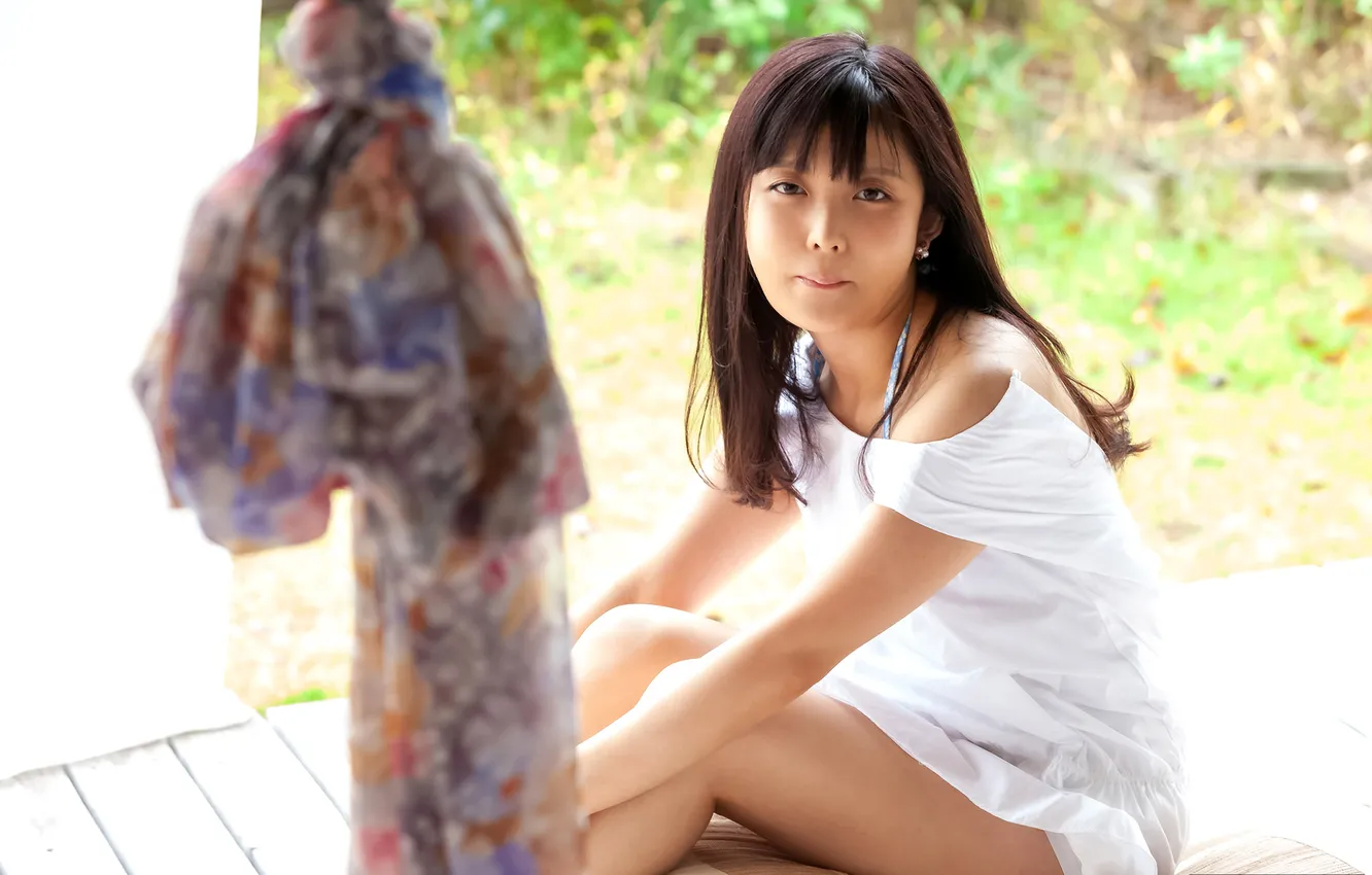 Photo wallpaper woman, beautiful, model, pretty, asian, japanese, sitting, Porch