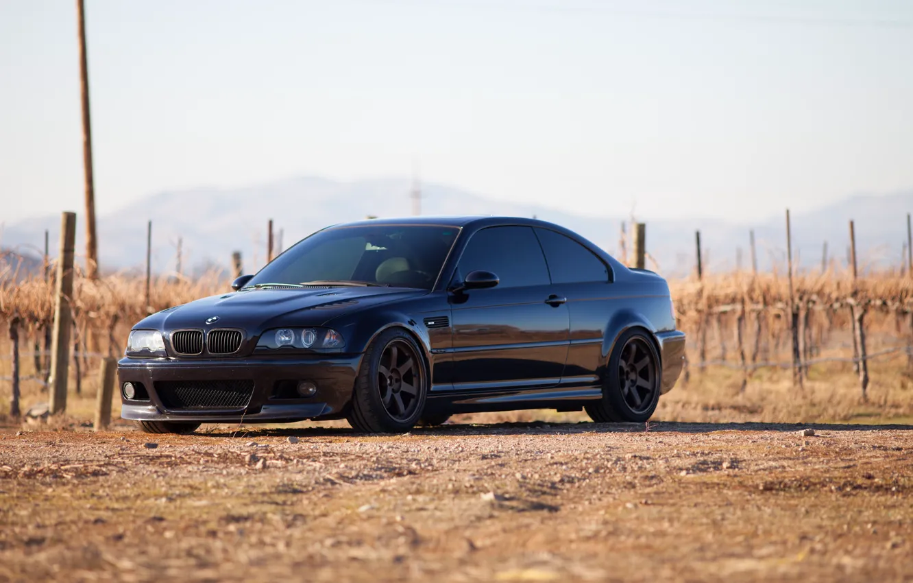 Photo wallpaper the sky, black, bmw, BMW, shadow, black, front view, e46