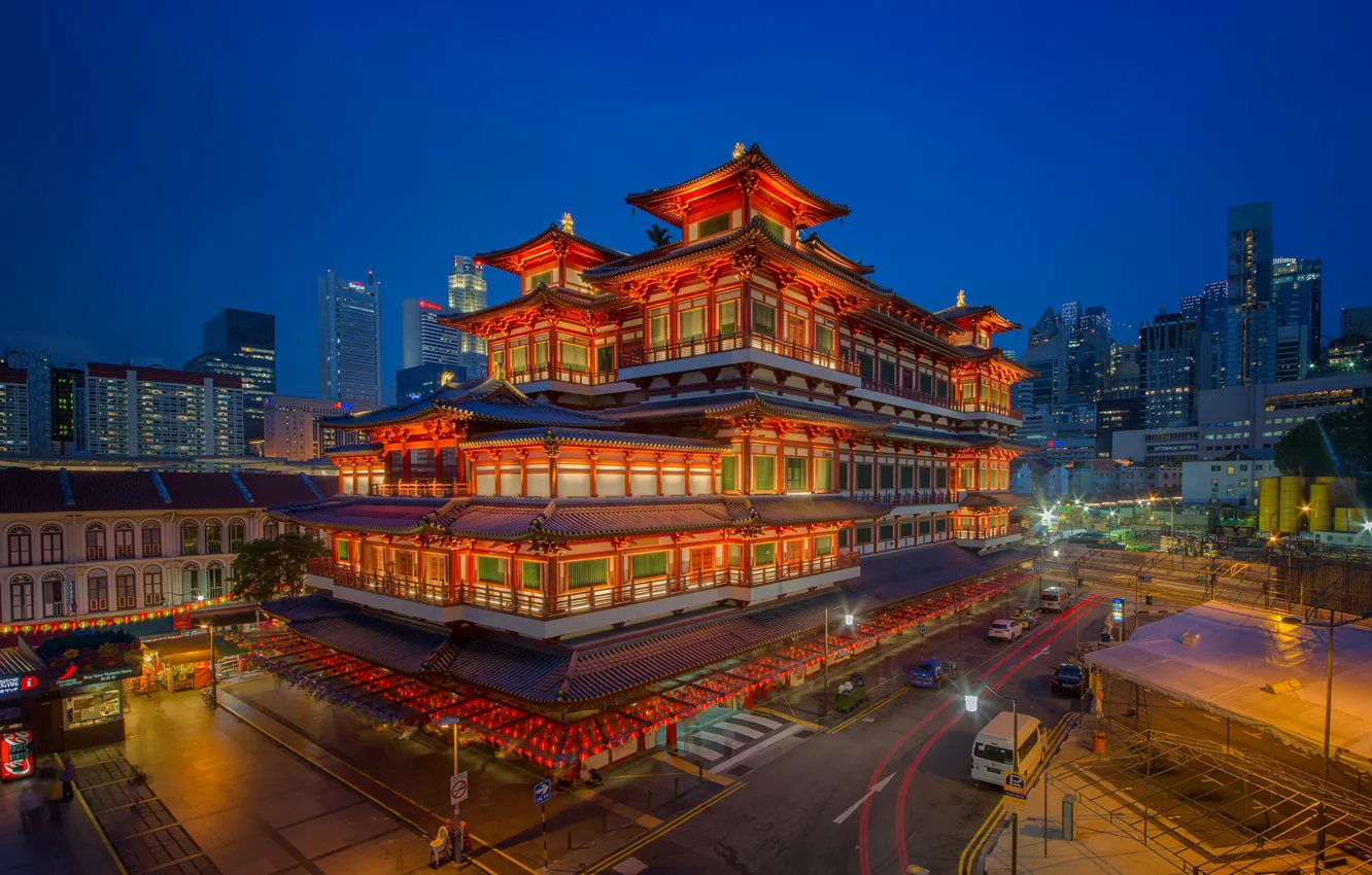 Photo wallpaper Museum, temple, lights, Buddha Tooth Relic Temple, Singapore