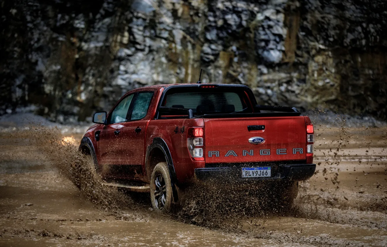 Photo wallpaper squirt, Ford, dirt, back, pickup, Storm, Ranger, 2020