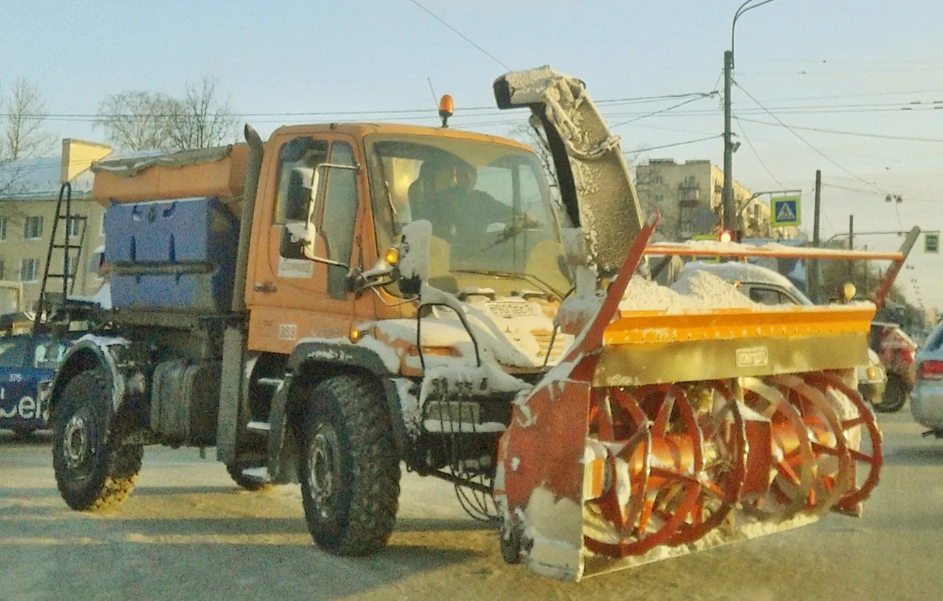 Photo wallpaper winter, snow removal, Snowplow, Milling auger, Utility equipment