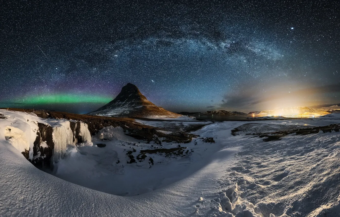 Photo wallpaper the sky, stars, night, mountain, the milky way, Iceland