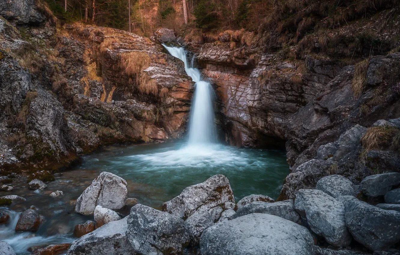 Photo wallpaper river, rocks, waterfall