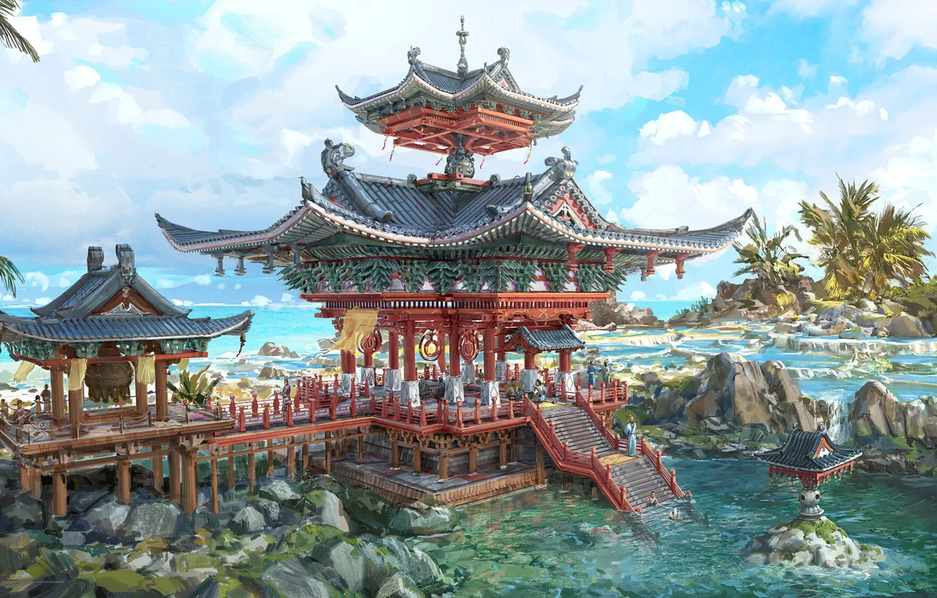 Photo wallpaper palm trees, people, architecture, Laguna, structure