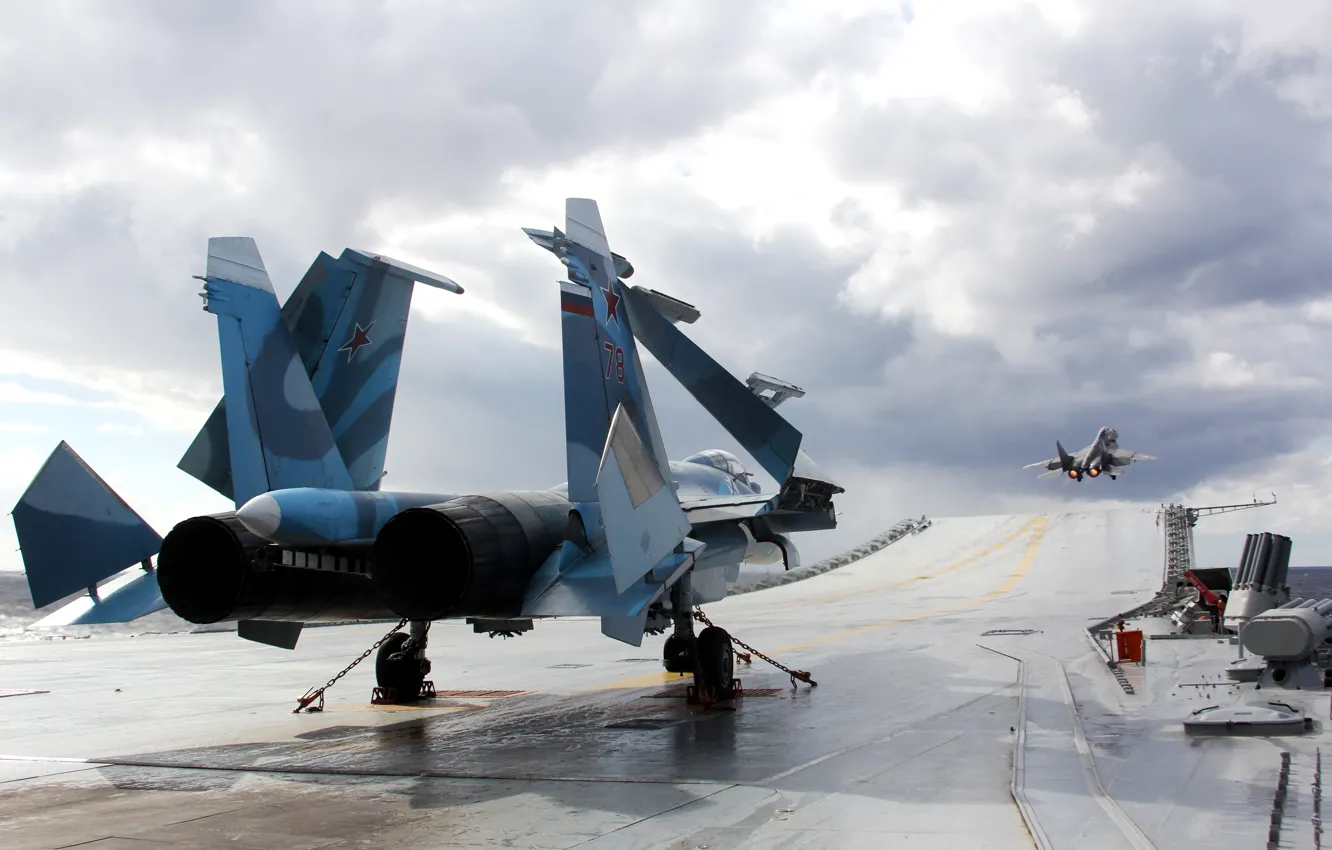 Photo wallpaper deck, carrier-based fighter, Su-33, Admiral Kuznetsov