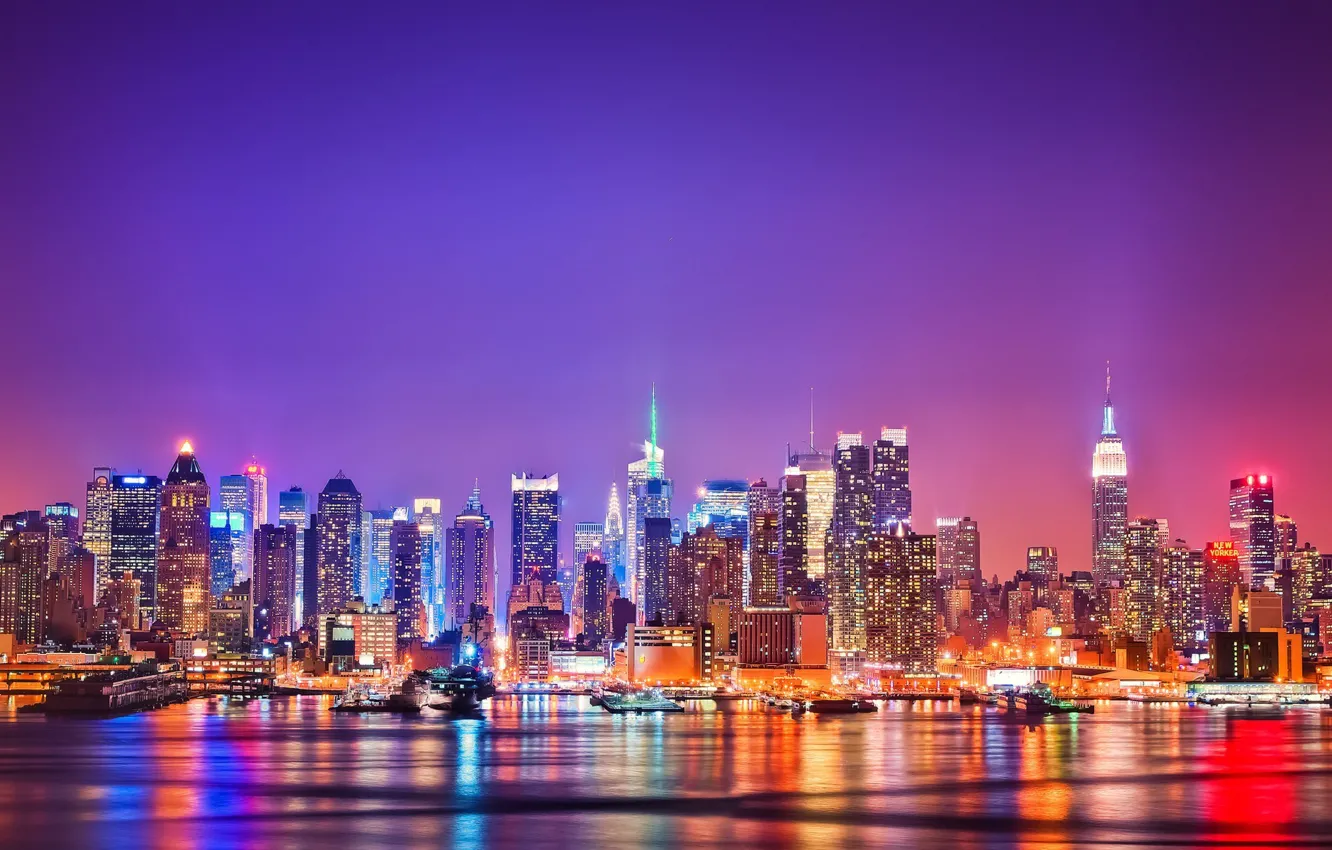 Photo wallpaper the city, New York, the evening, USA, skyline, night, New-York