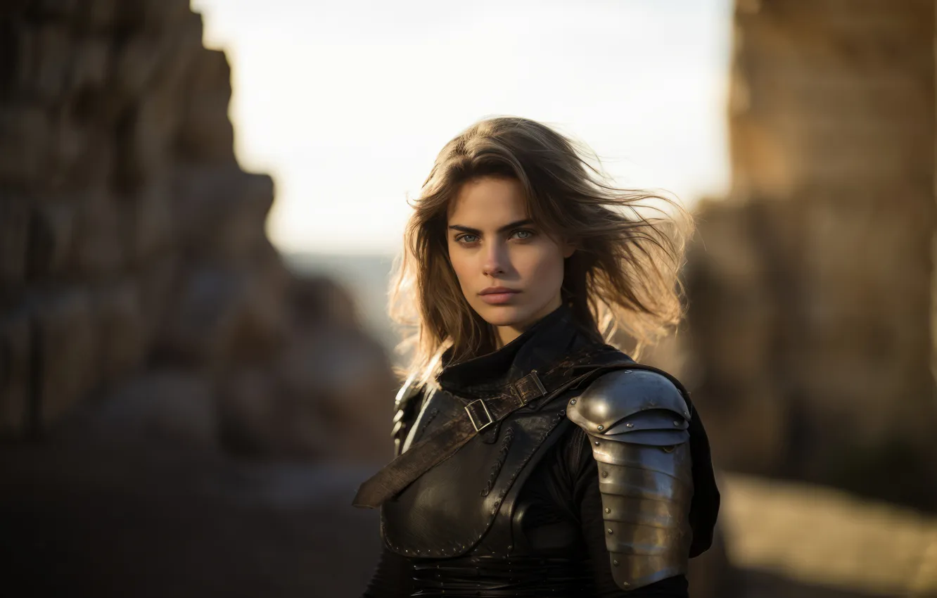 Photo wallpaper neural network, pose, look, morning, light, knight, AI art, warrior