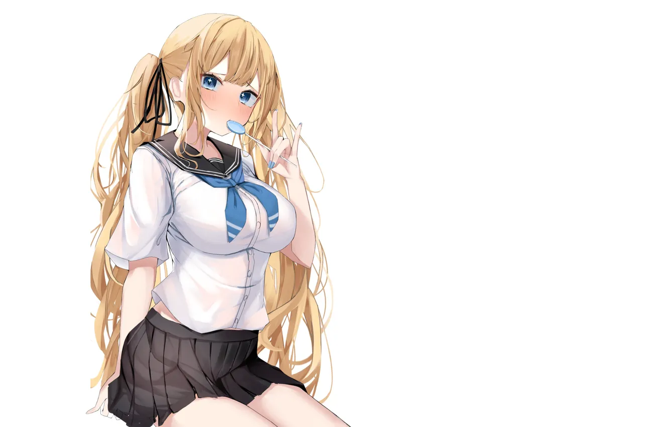 Photo wallpaper sexy, Anime, boobs, pretty, skirt, uniform, school girl