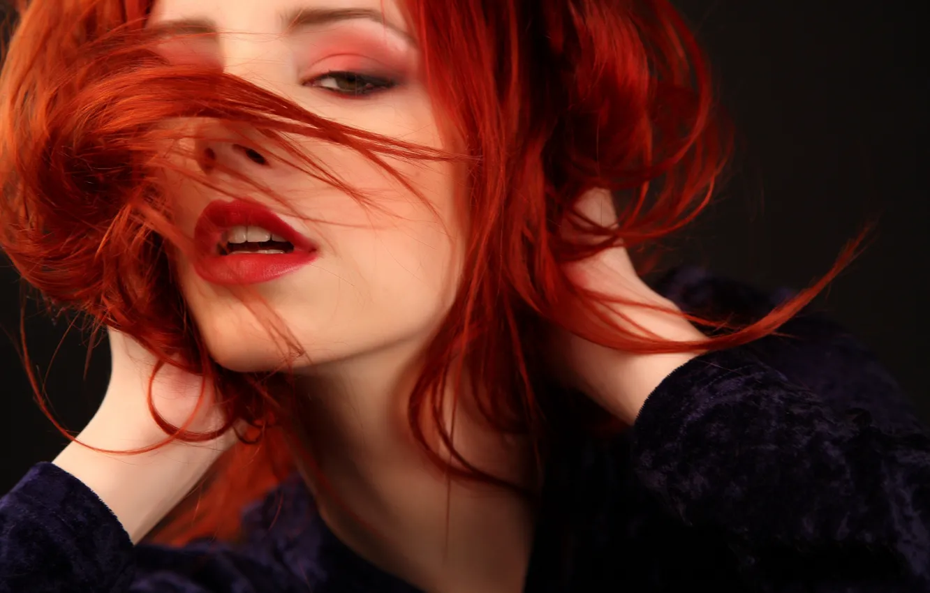 Photo wallpaper face, model, hair, lips, red, Ariel, closeup, Piper Fawn