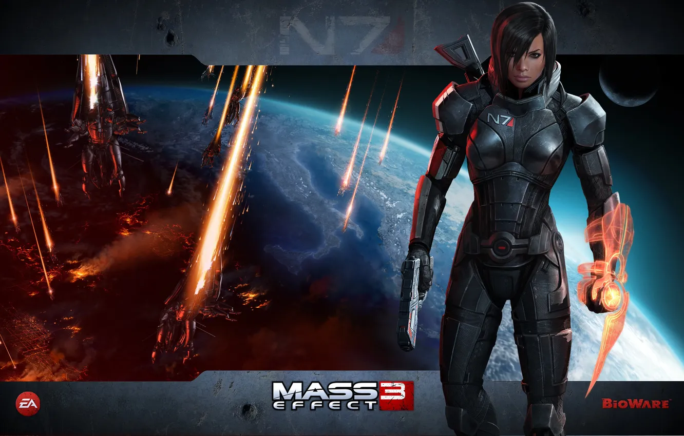 Photo wallpaper weapons, woman, the game, costume, shepard, mass effect 3, Shepard, female