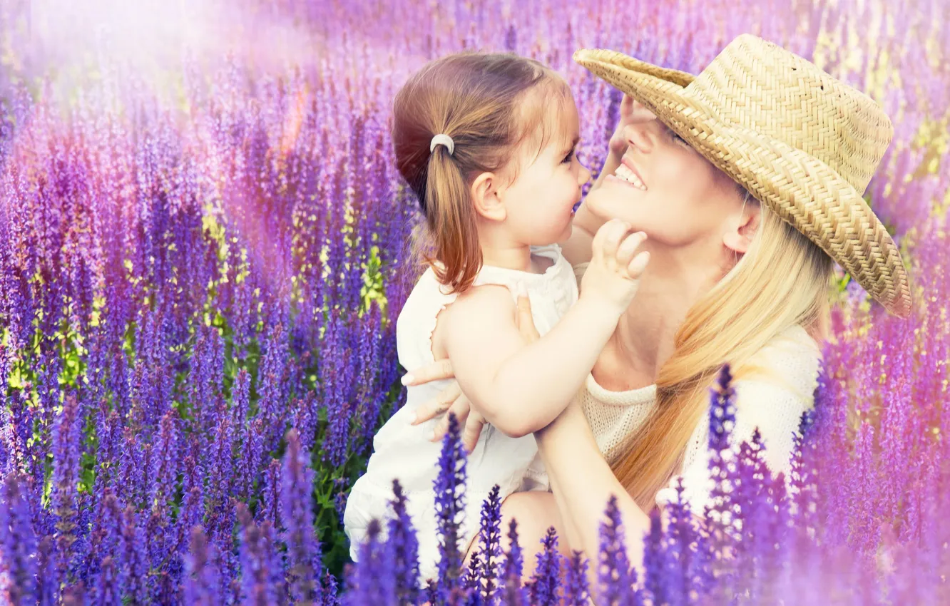 Photo wallpaper love, flowers, girls, Child, lavender