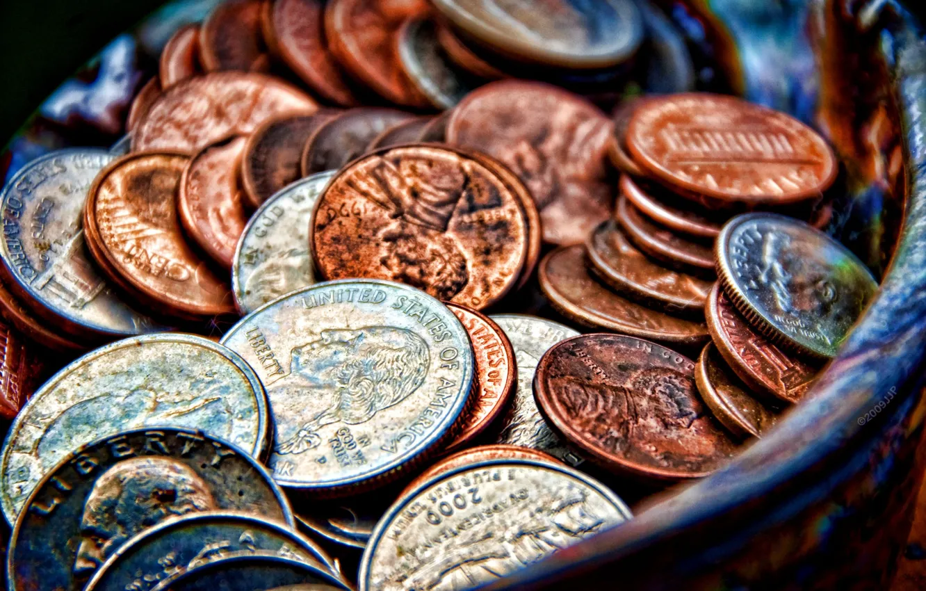 Photo wallpaper colors, United States, Dollar, coins, metals