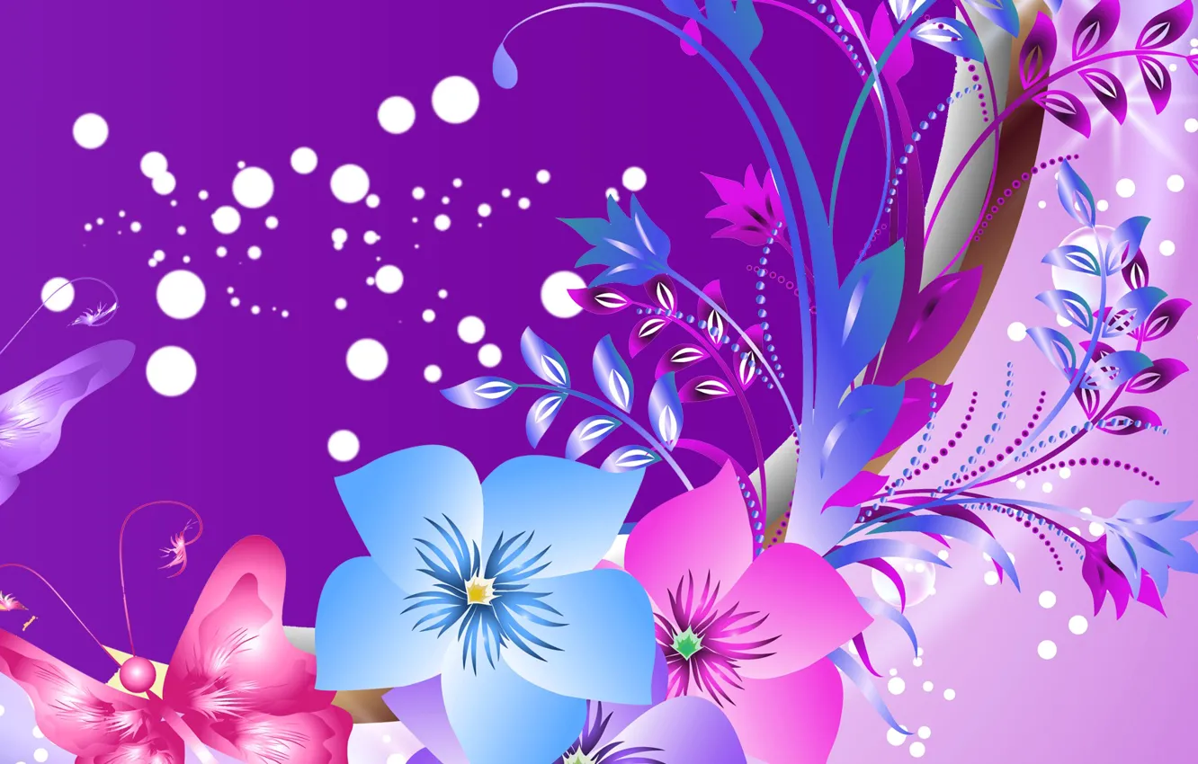 Photo wallpaper flowers, abstraction, butterfly, vector, postcard