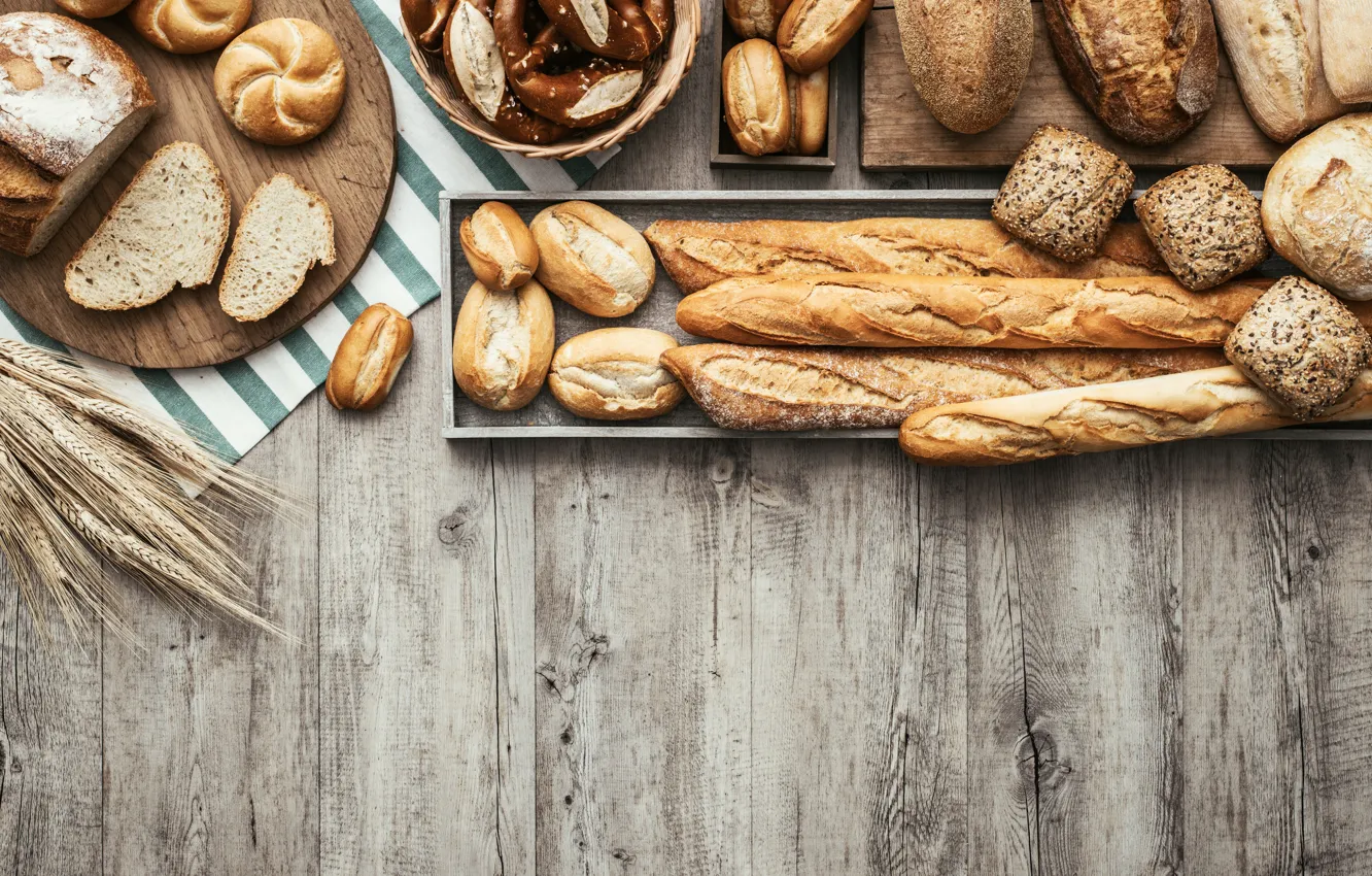 Photo wallpaper food, bread, baguette, cakes, buns