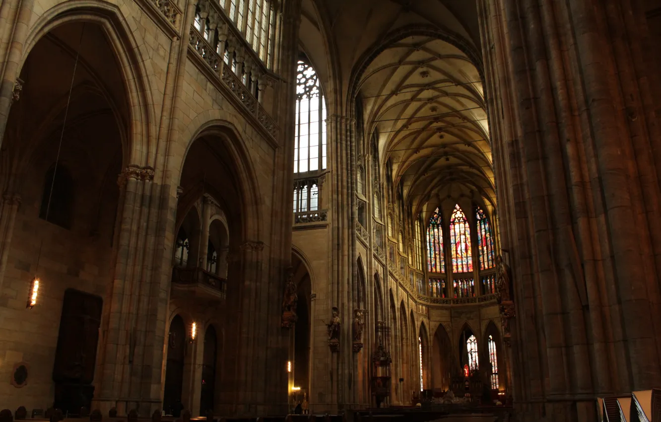 Photo wallpaper interior, stained glass, columns, temple, interior, Cathedral