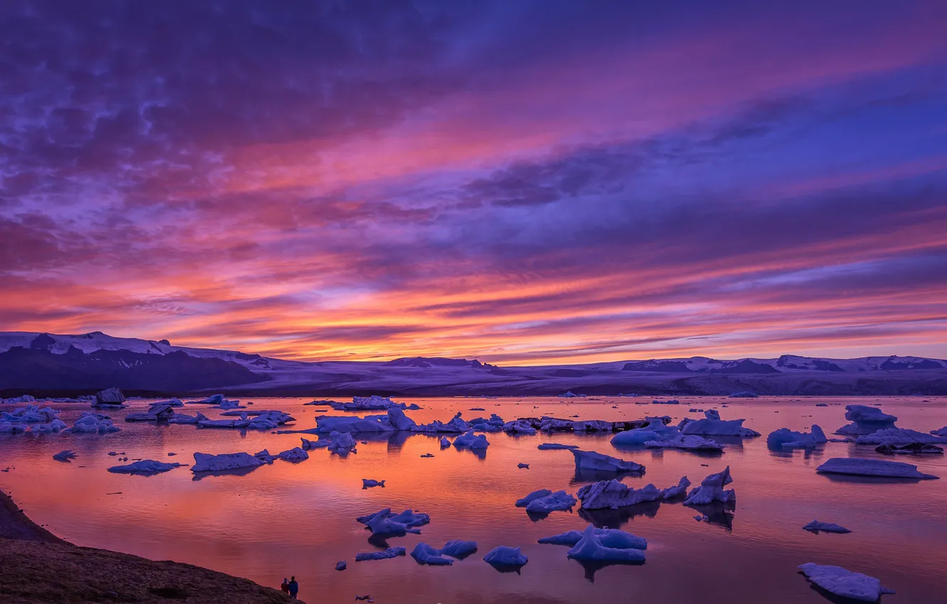 Photo wallpaper ice, sea, glow, Iceland