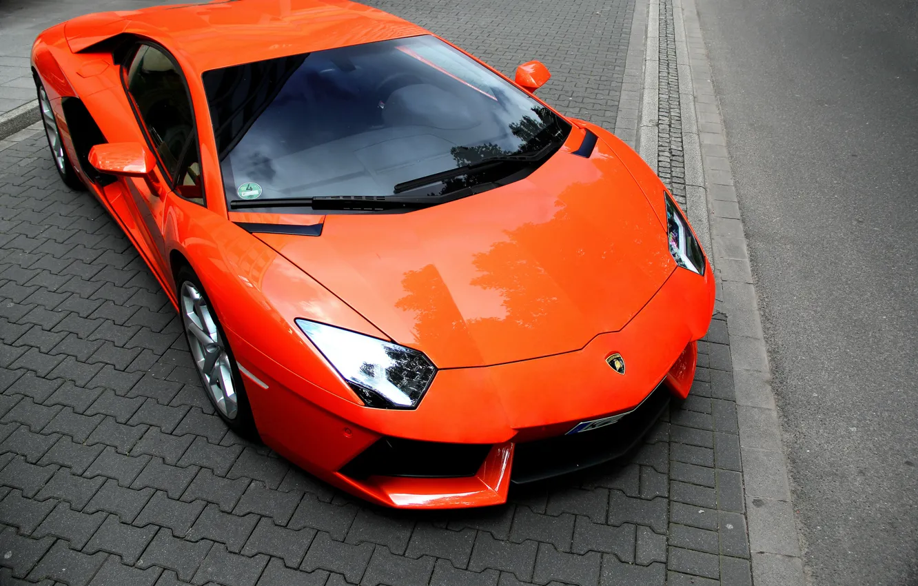 Photo wallpaper orange, Lamborghini, supercar, supercar, orange, aventador, lp700-4, Lamborghini