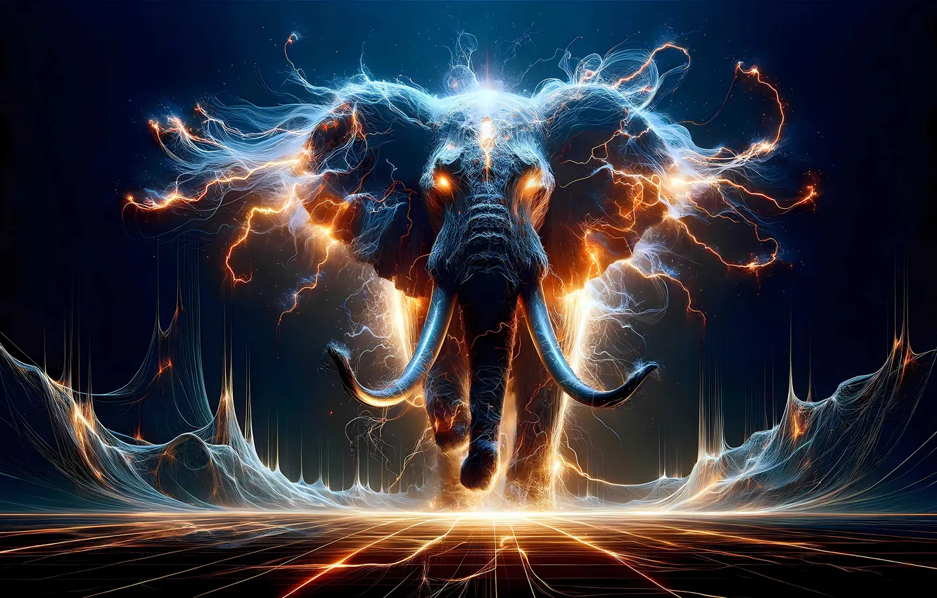 Photo wallpaper animal, lightning, elephant