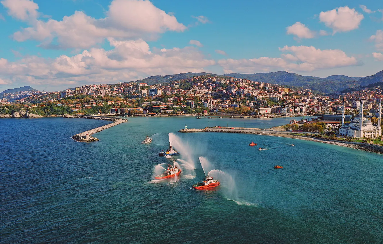 Photo wallpaper Turkey, port, mosque, blacksea, Zonguldak