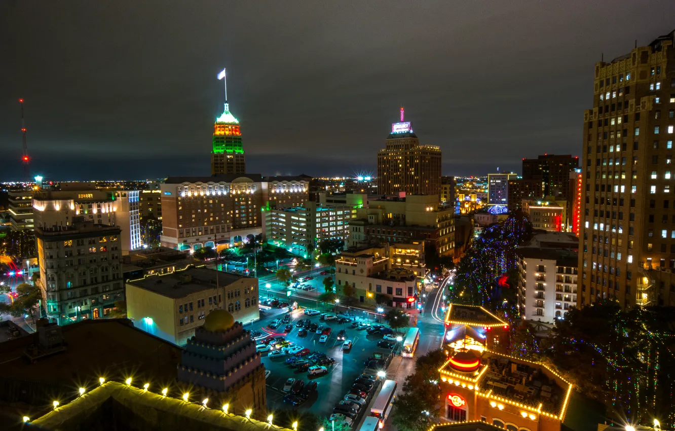 Photo wallpaper night, lights, skyscrapers, USA, USA, Texas, San Antonio, San Antonio