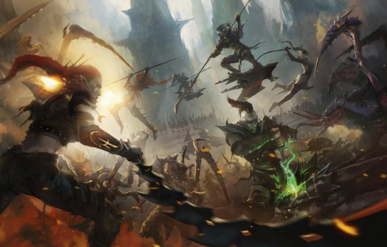 Photo wallpaper battle, Warhammer 40 000, tyranids, dark eldar, drukhari
