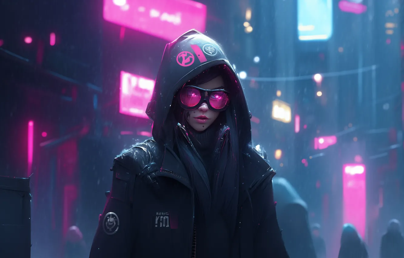 Wallpaper pink, winter, cyberpunk, women, goggles, looking at viewer ...