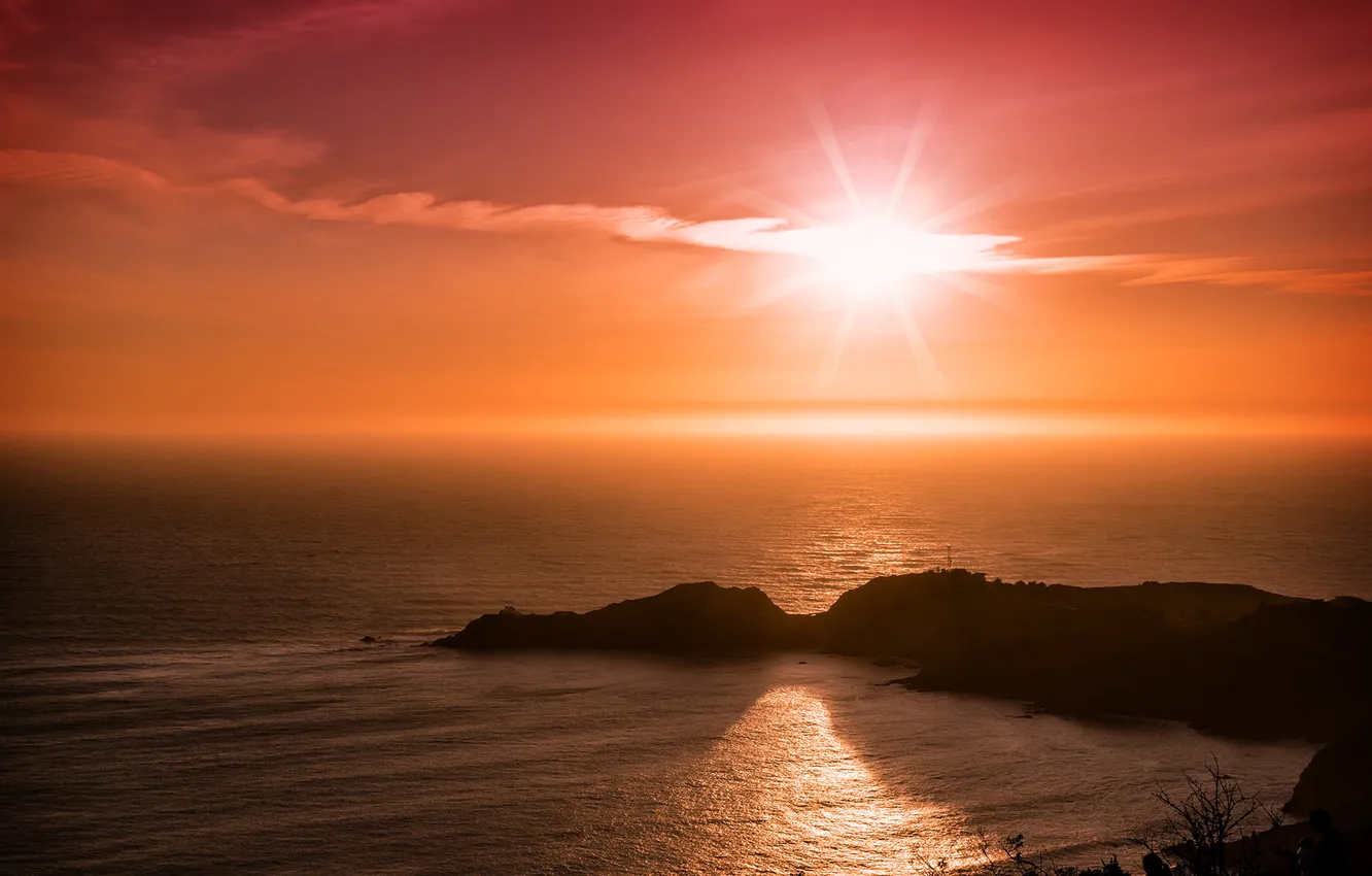 Photo wallpaper sea, landscape, sunset