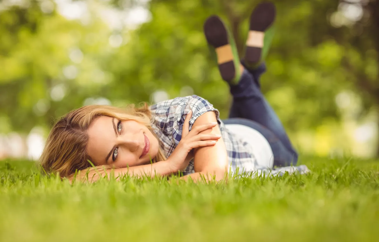 Photo wallpaper girl, nature, stay, girl, grass, weed, nature, recreation