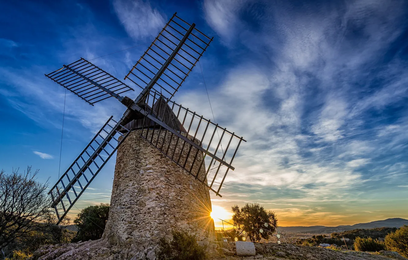 Photo wallpaper France, mill, windmills, Provence