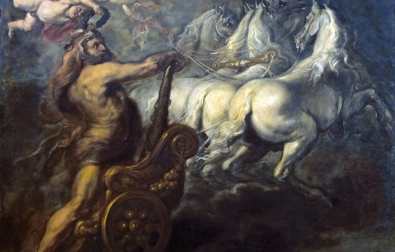 Photo wallpaper chariot, angel, picture, horse, mythology, Jean Baptiste Borrekens, The Apotheosis Of Hercules