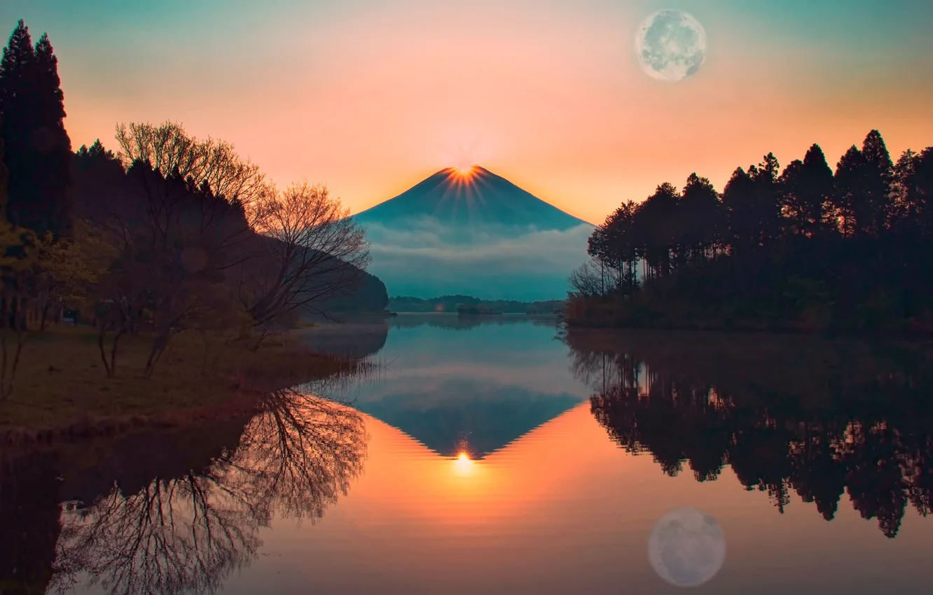 Photo wallpaper sunset, reflection, the evening