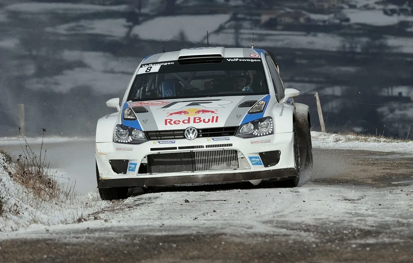 Photo wallpaper Snow, Volkswagen, Red Bull, WRC, Rally, The front, Polo
