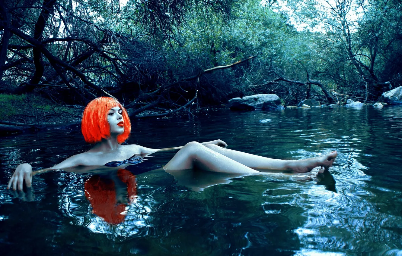 Photo wallpaper girl, pose, river