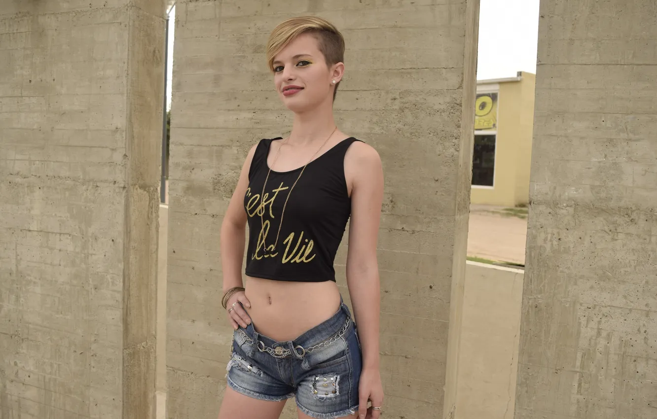 Photo wallpaper girl, shorts, cool, teen, crop top