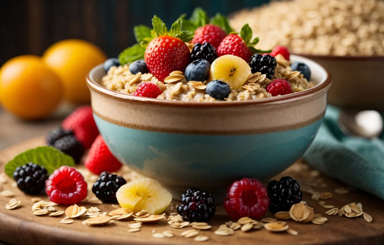 Photo wallpaper berries, food, cereal, muesli, porridge, cereal
