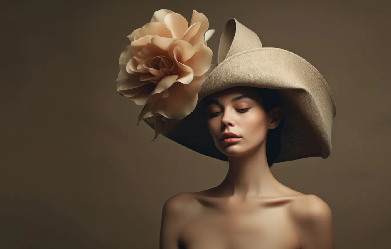 Photo wallpaper girl, flowers, hat, AI art