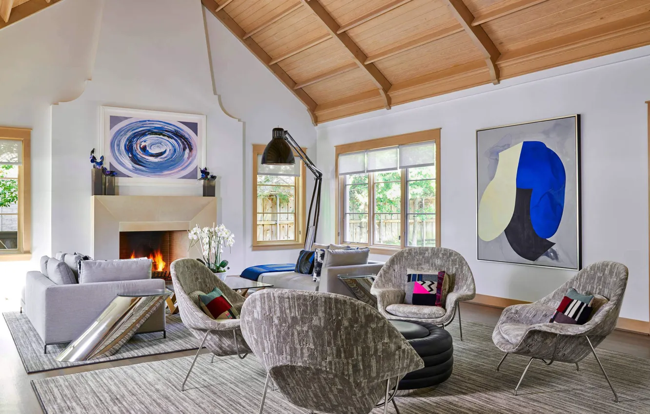 Photo wallpaper interior, fireplace, living room, ranch, Rancher's Residence