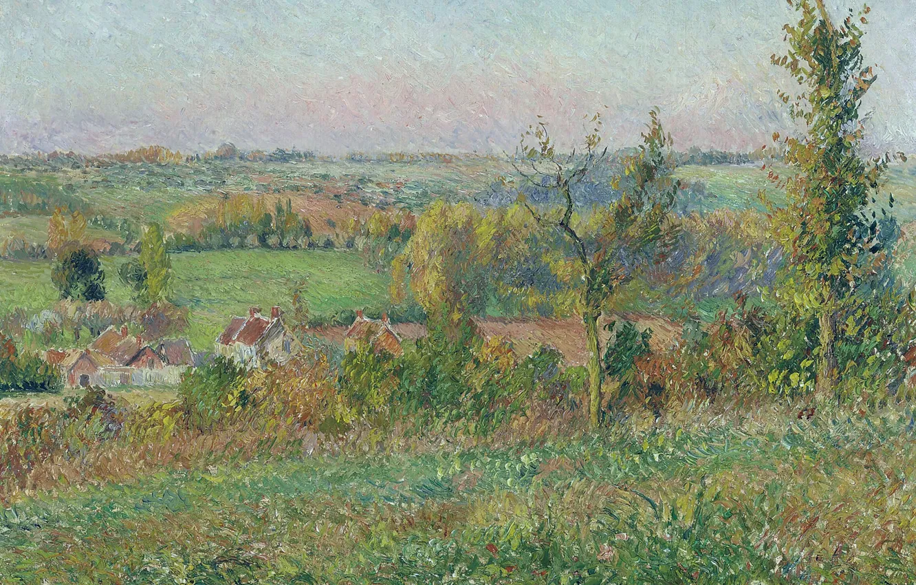 Photo wallpaper landscape, picture, Camille Pissarro, Hills Teesville. Neighborhood Eragny