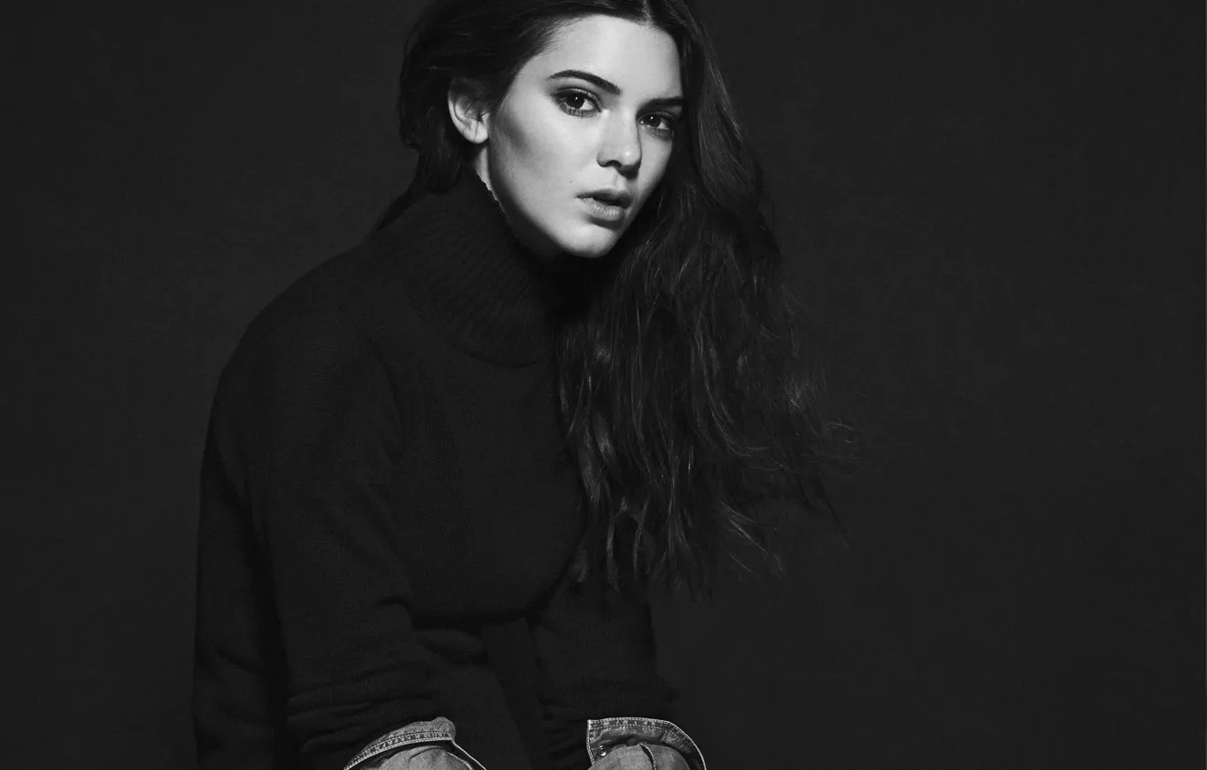 Photo wallpaper model, black and white, Kendall Jenner