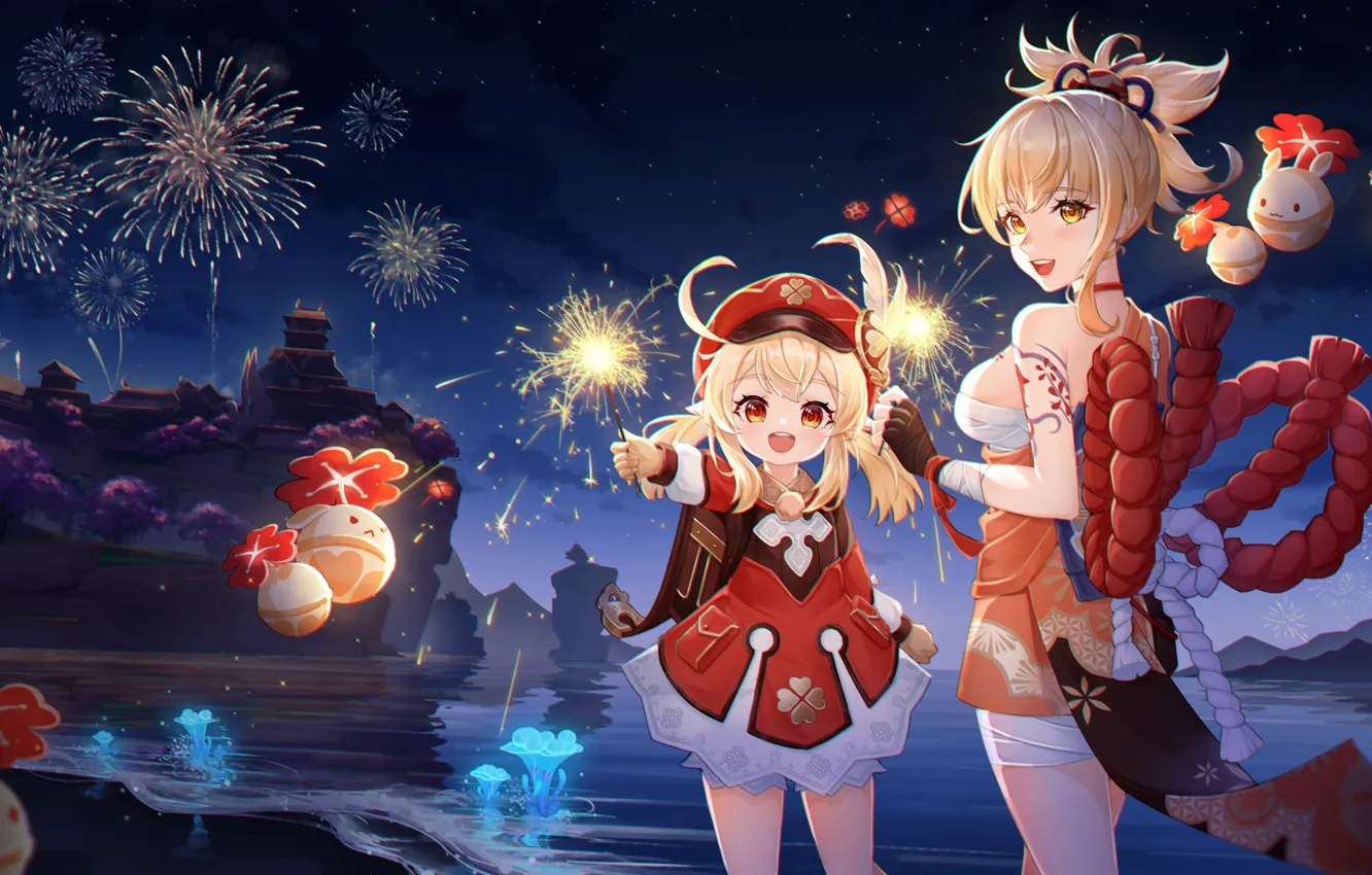 Photo wallpaper Genshin Impact, Yoimiya, Clover