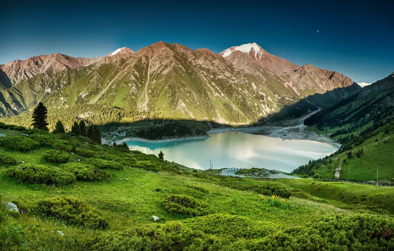 Photo wallpaper forest, mountains, lake, body of water