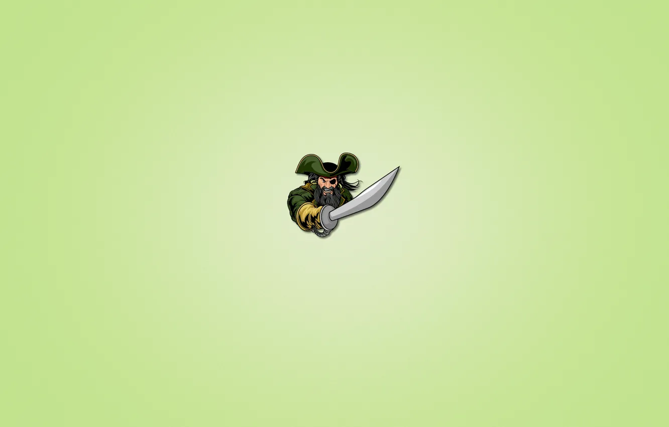 Photo wallpaper minimalism, sword, pirate, beard, one-eyed, light green background