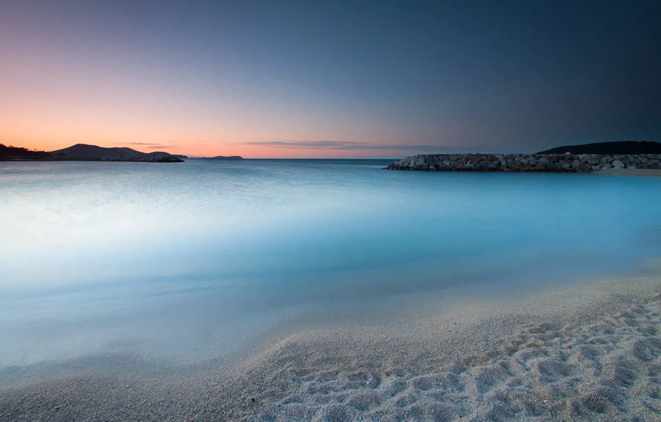 Photo wallpaper beach, landscape, the ocean, dawn